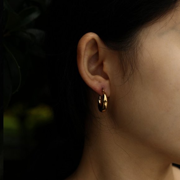 Chunky Hoop Gold Earrings - Picture 3 of 11